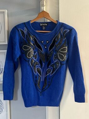 Le Chois Vintage 80’s Women’s Sz S Silk/Angora/Wool Blend Sequin Beaded Sweater